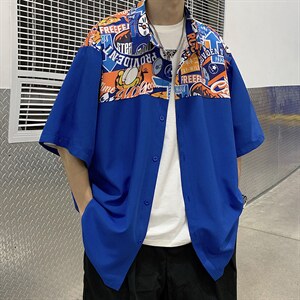 衬衫男士港风短袖冰丝T恤宽松休闲外套 A071-C36-P38图片