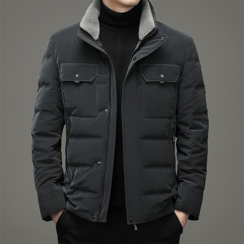 2023冬季商务休闲纯色立领羽绒服男士休闲羊毛领外套ZG2915-P260,男装羽绒服,电商B212（原钱塘6029）