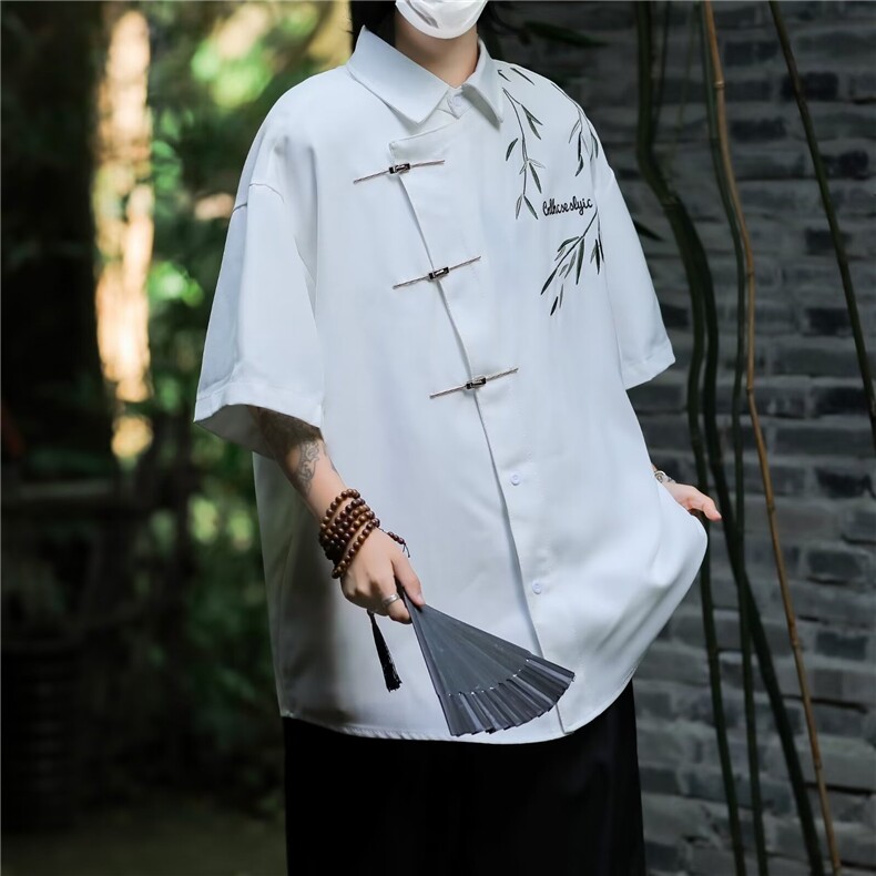 新中式风秋季长袖白衬衫男宽松团建出游职业工装休闲衬衣,男装衬衫,星座1210-1