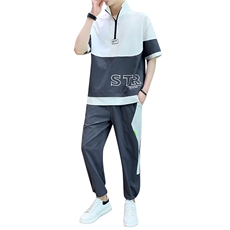 2025新款夏季套装短袖九分裤男士冰丝套装潮流-TZ2611-P50，男装T恤，星座1105