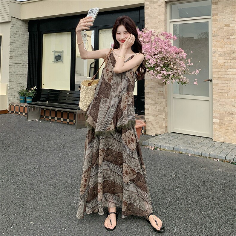 新款P200-K309度假风无袖碎花两件套女装,女装套装/套裙,网红馆