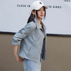 BAO欧货翻领PU皮衣外套女2025新款春秋短款超好看机车服水洗夹克，女装皮衣，江南女神