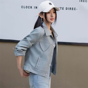 BAO欧货翻领PU皮衣外套女2025新款春秋短款超好看机车服水洗夹克图片