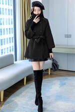 现货2021年冬季双排扣中长款立领九分袖纯色简约时尚减零呢子大衣，女装毛呢外套，丽美静依