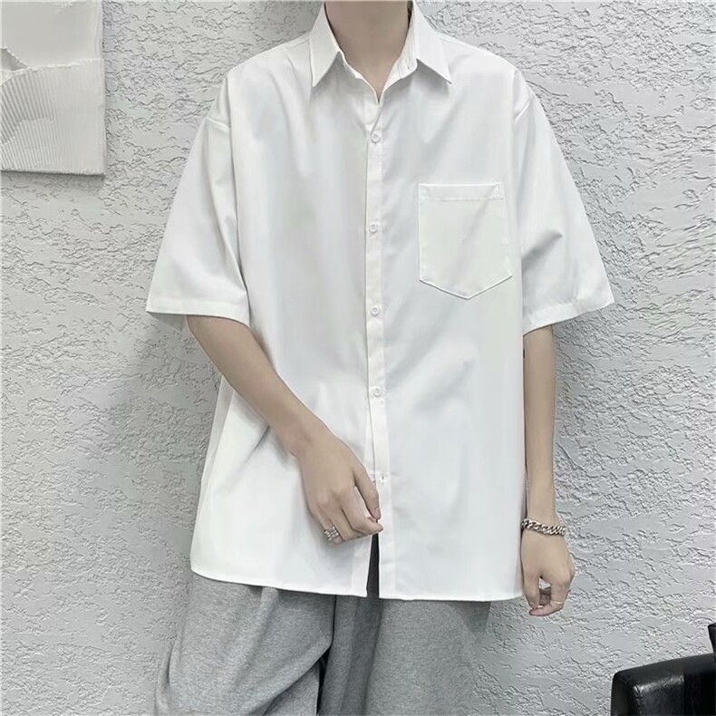 无领带夏季薄款短袖衬衫男港风宽松班服DK学院风衬衣C2002/P25，男装T恤，电商D202