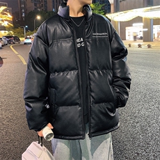 港风潮牌新款亮皮防水立领棉服潮流保暖棉衣M083S-P100控139，男装棉衣，星座717