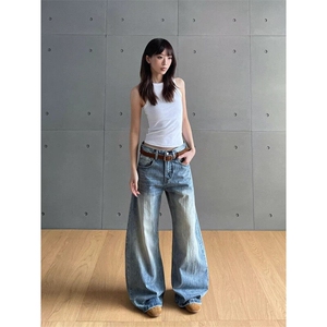 W9645-P58 网图现货 美式高街cleanfit竹节纹理弯刀牛仔裤图片