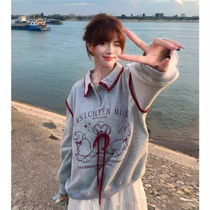 W10644-P50 加绒55 网图现货 华棉复合印花翻领套头卫衣图片