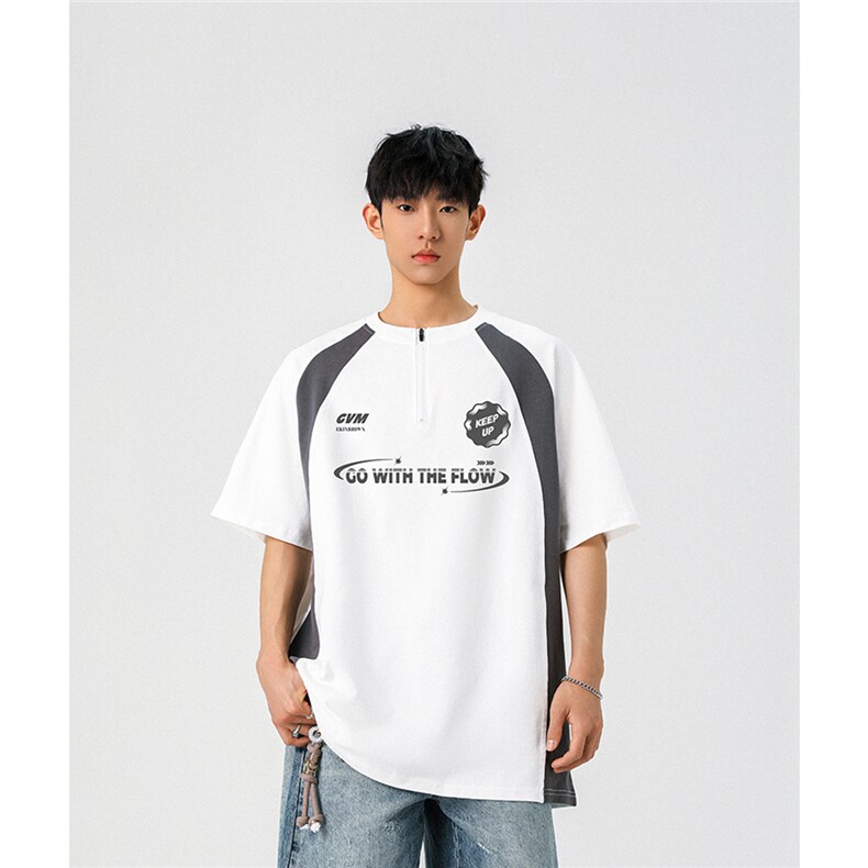 领口拉链拼接设计大码M-5XL印花短袖T恤男：棉DX78024P50控78,男装T恤,星座226-1