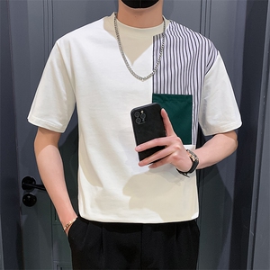 黑色2023精神小伙修身男士圆领潮款短袖T恤打底衫潮T102-P58控89图片