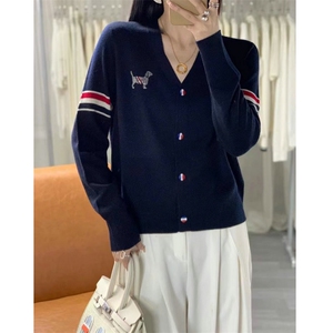 欧货时尚拼色条纹羊毛毛衣外套女韩版开衫烫钻休闲爆款针织衫上衣图片