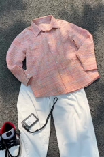 秋季泡泡纱纹理感多巴胺格子翻领大码衬衫外套男C5469-特P38控75，男装衬衫，电商A001-1