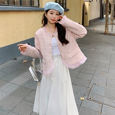 独特精致粉色短款小香风外套女春秋超火好看漂亮高级千金夹克上衣，女装短外套，浙宝305