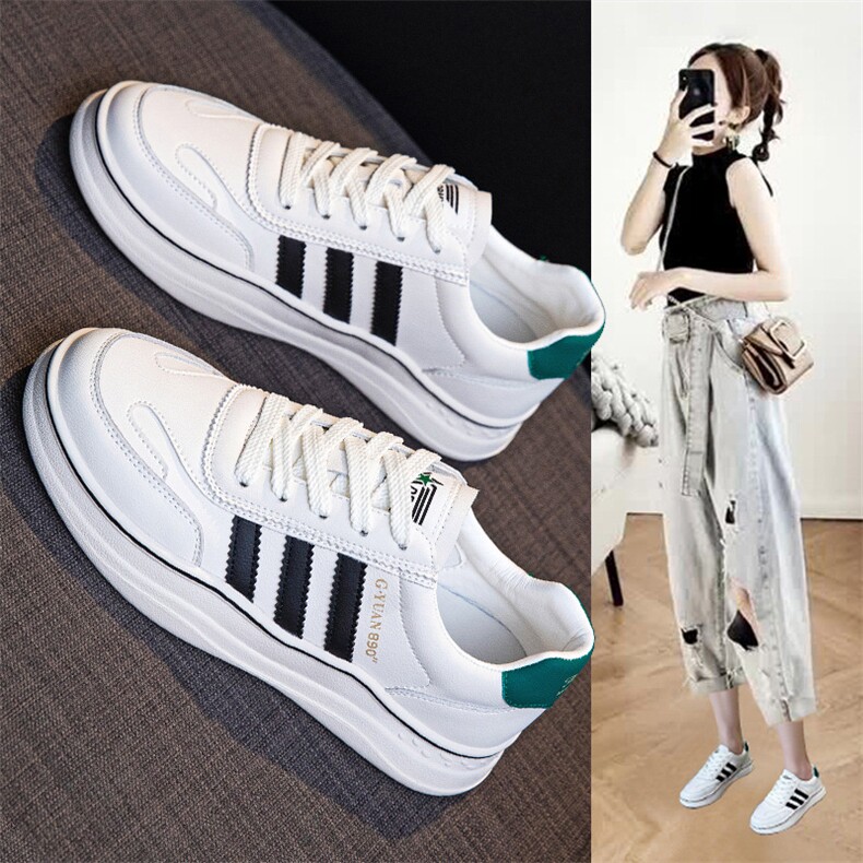 真皮小白鞋女2024春秋新款厚底休闲运动女鞋百搭透气板鞋,女鞋休闲鞋,电商A223