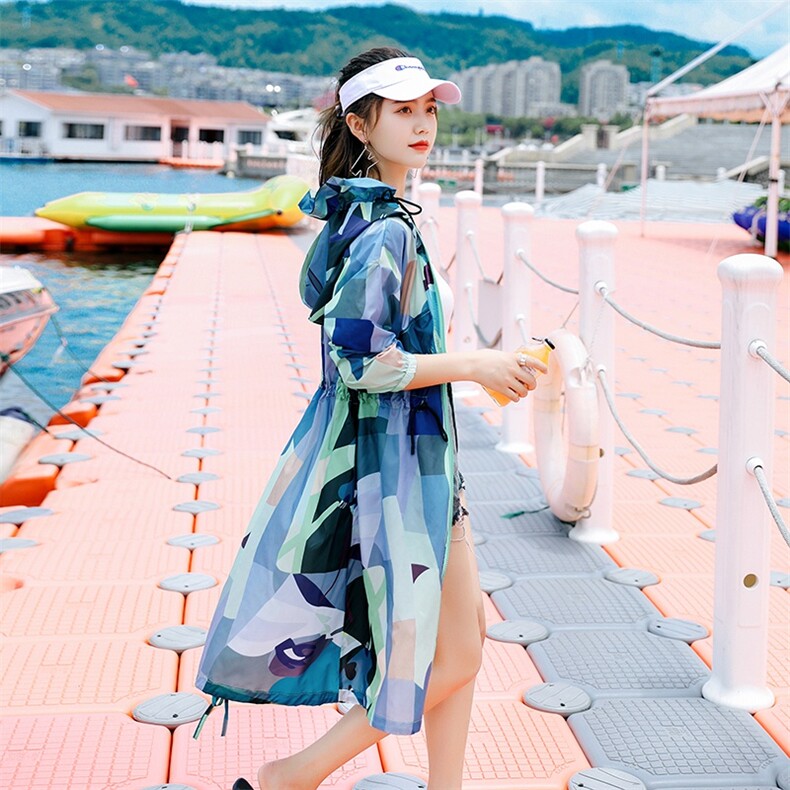迷彩防晒衣女中长款2023夏新款长袖超仙透气防晒服过膝洋气薄外套,女装防晒衣,可可小西