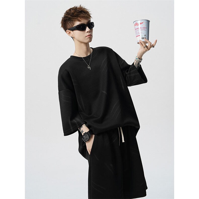 现货TZ779-特批50控88夏季简约高级感T恤短裤两件套大码男，男装休闲套装，电商A059