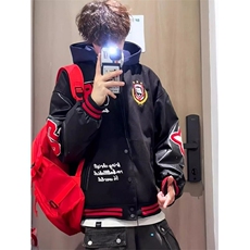 徽章拼接棒球服外套男2025新款潮牌嘻哈oversize情侣夹克JM306，男装夹克，星座1116A（原606A-3）