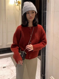 春秋韩版羊毛衫女开衫圆领短款宽松百搭打底衫毛衣图片