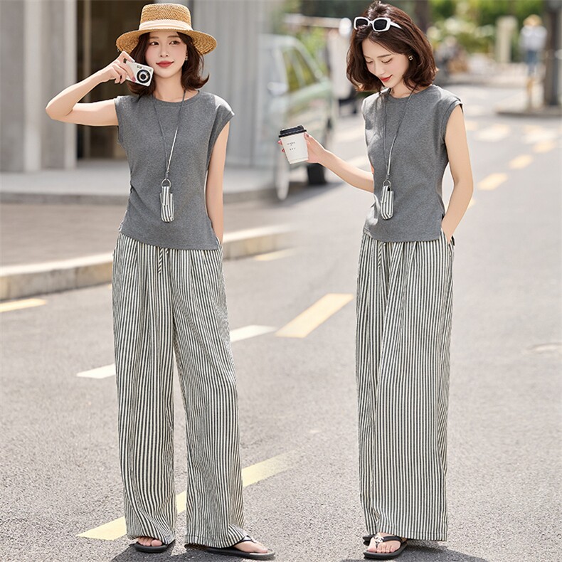 2025夏季新款时尚显瘦洋气减龄马甲+阔腿裤两件套，女装套装/套裙，魅丽静蓝