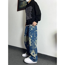 网络图现货潮牌美式原版质量马赛克蓝色格子牛仔裤J519-P42，男装牛仔裤，星座715-7
