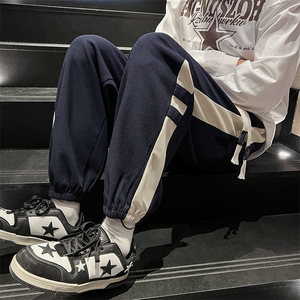 K011 P45 内景楼梯2024秋季新款华夫格男裤撞色宽松大码休闲裤图片