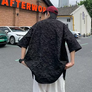 衬衣男夏天新款纯港风休闲衬衫盐系男友风宽松短袖C72P36图片