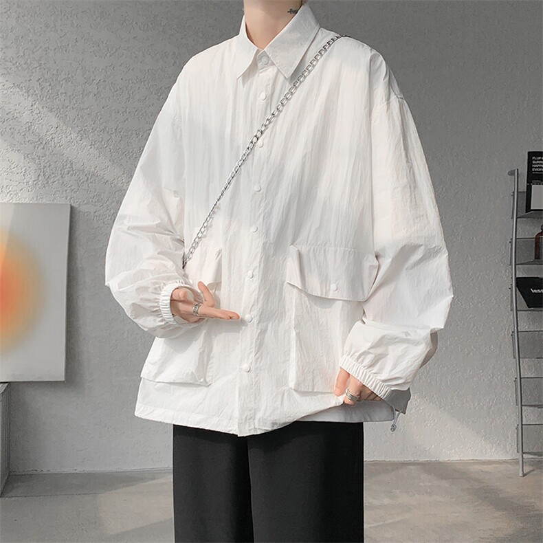 8XL-M春夏廓形衬衫防晒外套特大码多口袋复古慵懒衬衣JK5203/P50,男装夹克,电商B238