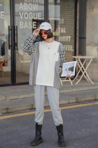 新款卫衣毛衣拼接百搭上衣，女装卫衣/绒衫，C&B