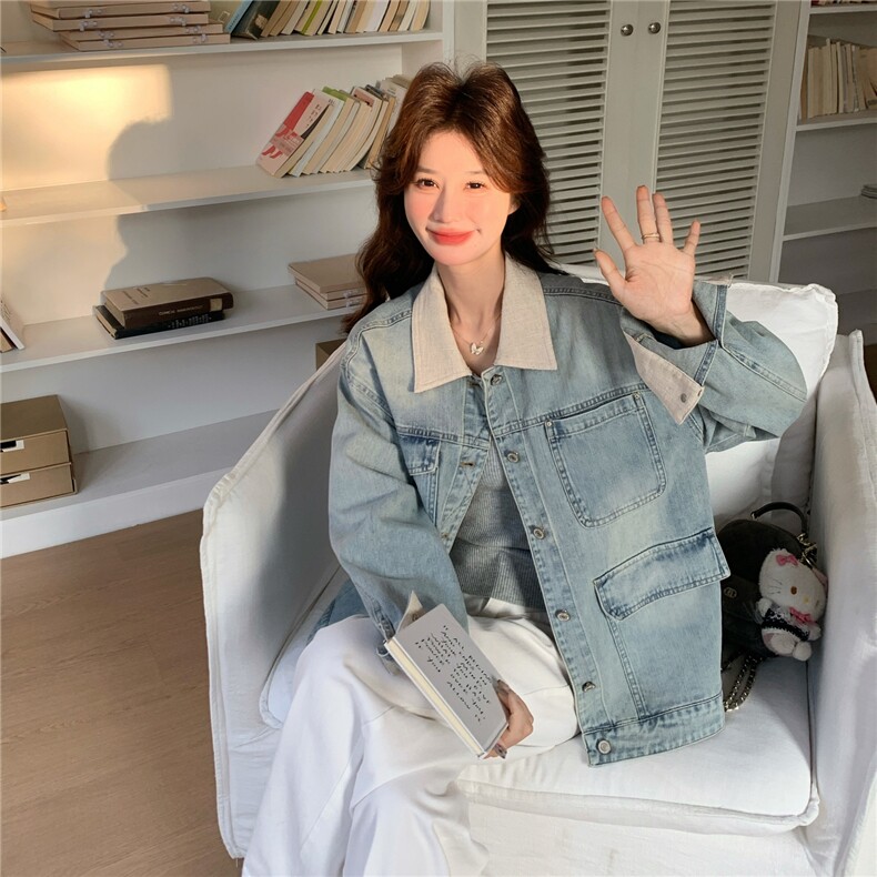 春季新款撞色牛仔休闲外套2c307-901p165k268,女装短外套,2C307