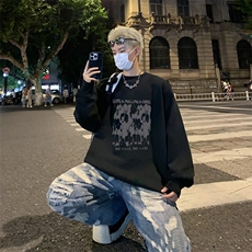 卫衣男士美式复古人像印花卫衣学生休闲卫衣外套男生WB315-P34，男装卫衣，星座412-3
