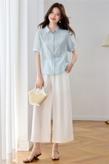 现货！2026夏季新款时尚减龄短袖上衣阔腿裤两件套女，女装套装/套裙，以桐