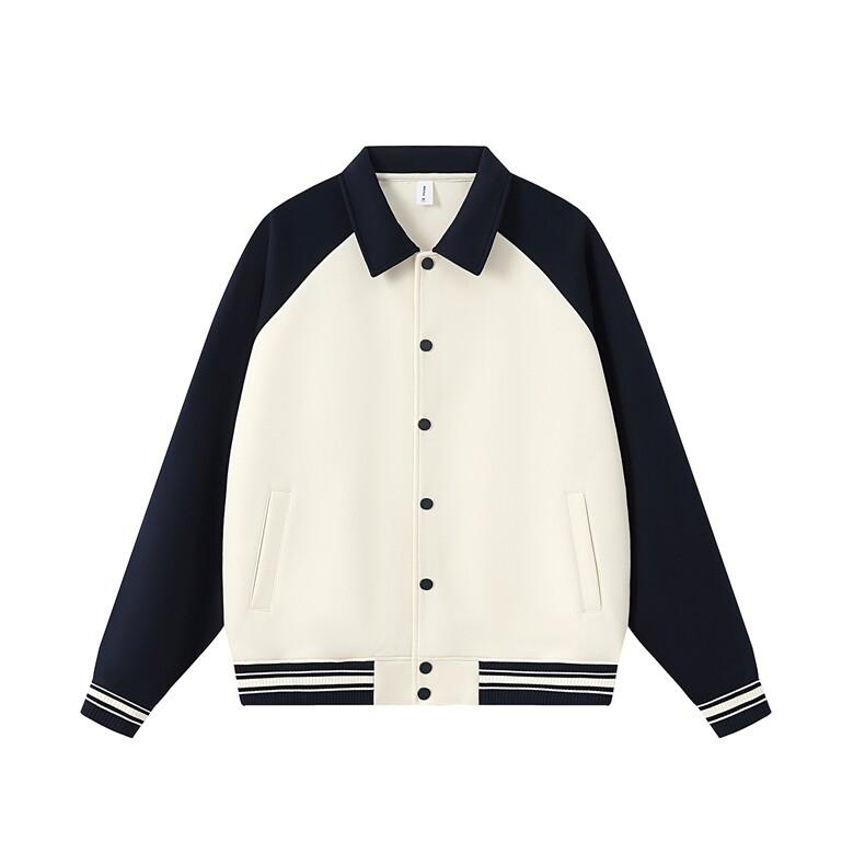 重磅420克boxy短款开衫翻领卫衣外套棒球服撞色外套男 D9898-P68图片