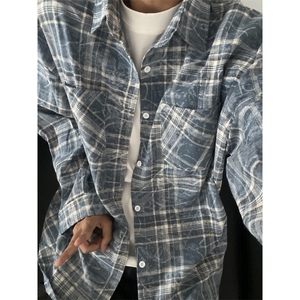有货cleanfit蓝格子衬衫设计感高级长袖衬衣美式复古CS691LL-P50图片