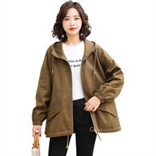 大码秋冬装薄绒款宽松派克服外套女胖mm加肥加大码女装200斤风衣，女装短外套，依万里