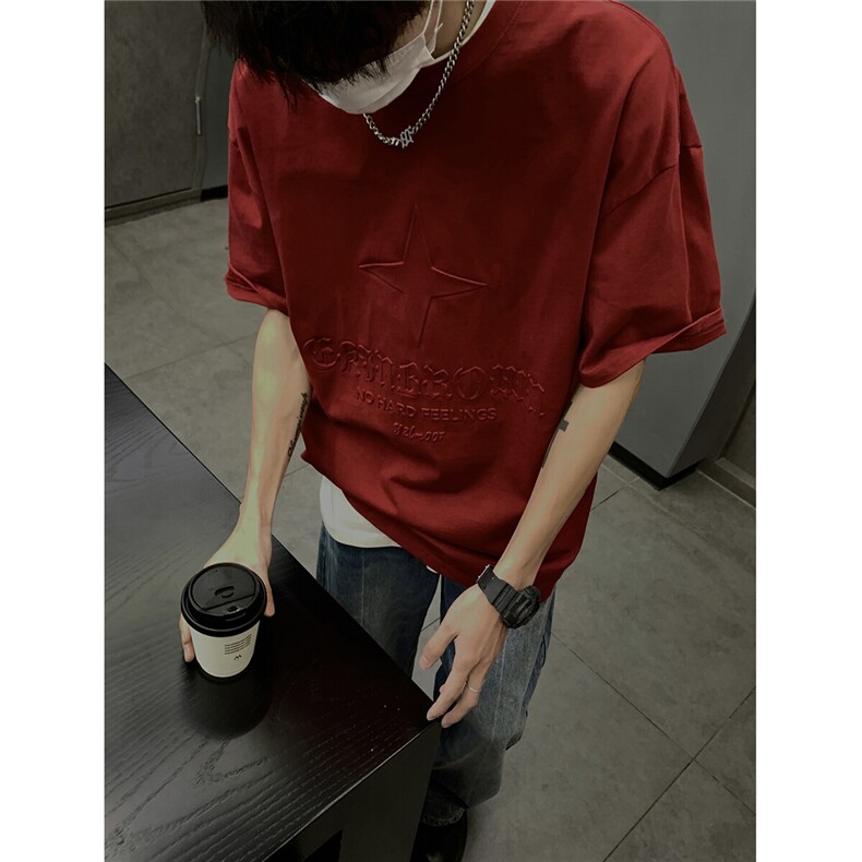 港风钢印多色大码短袖T恤男DT77781P28块特价控55：供抖音视频,男装T恤,星座227-7