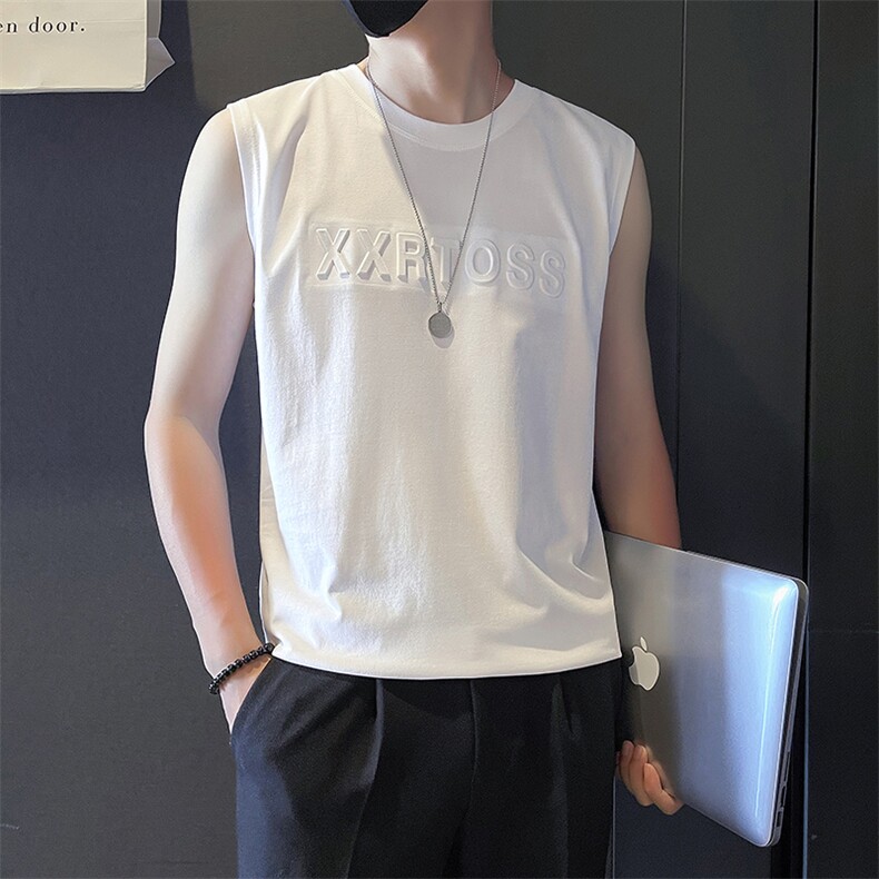 B04-特P28控48男士圆领纯棉透气凉爽印花无袖坎肩宽松背心男白1,男装背心/马甲,电商D327