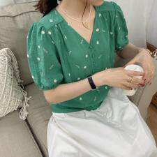 夏季碎花麻料上衣，女装，晗梦轩