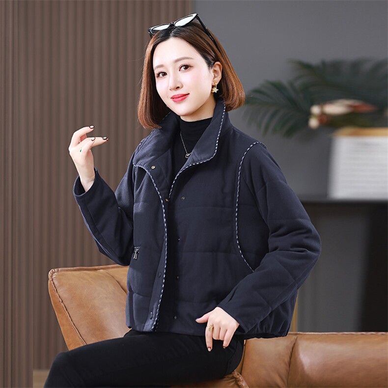 2025冬装新款短款明线装饰翻领棉衣外套,女装棉衣/棉服,雪樱依海