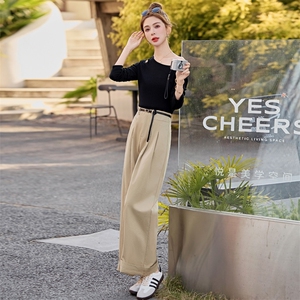 时尚气质休闲套装女2025春夏新款设计感显瘦露肩上衣阔腿裤两件套图片