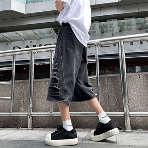 高街vibe破洞牛仔裤男夏美式设计感直筒裤子潮牌D0313-P45图片