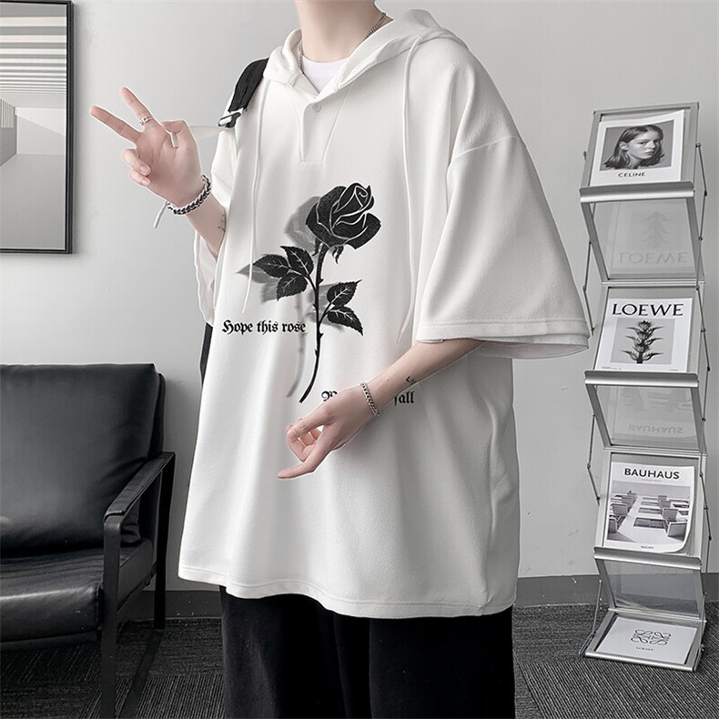 LD54279-P45NASA连帽短袖t恤男大码胖子带帽五分袖中袖,男装T恤,电商A040