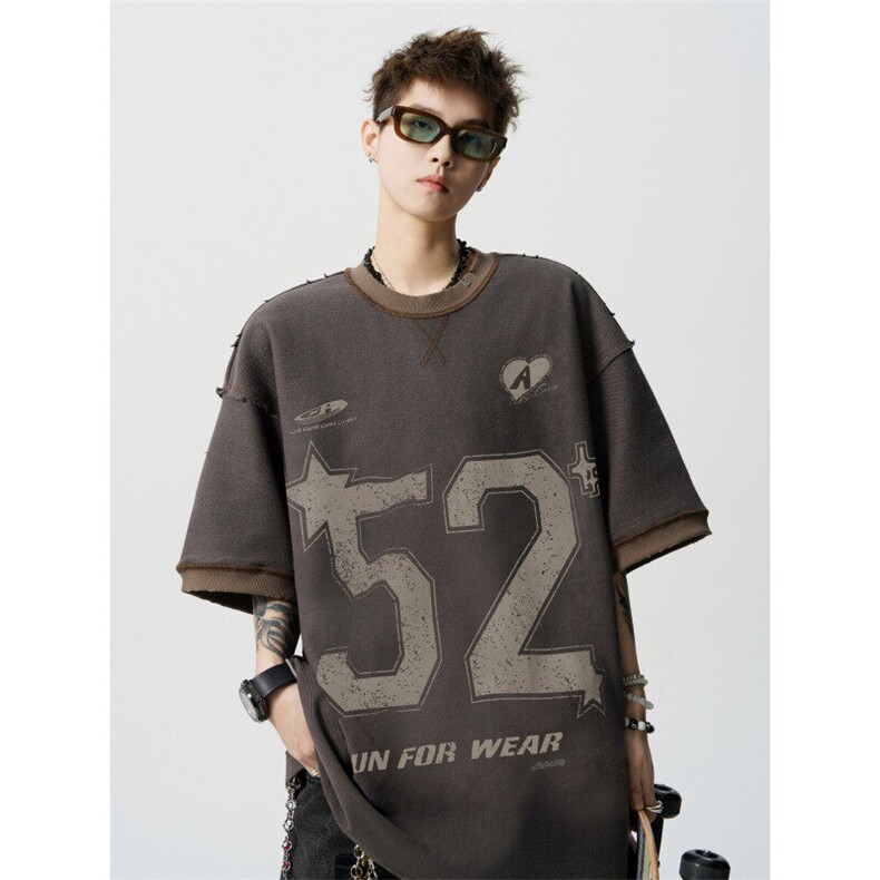 706-LK1334-P48现货夏季复古做旧棒球T恤男款潮牌半袖上衣潮,男装T恤,星座706
