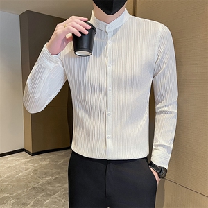 秋季社会小伙男士修身纯色立领店主风长袖衬衫 301A-1/C01/P55图片