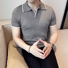 2024秋季新款修身翻领纯色针织衫毛衣打底POLO衫男M23-p45，男装针织衫/毛衣，电商D303