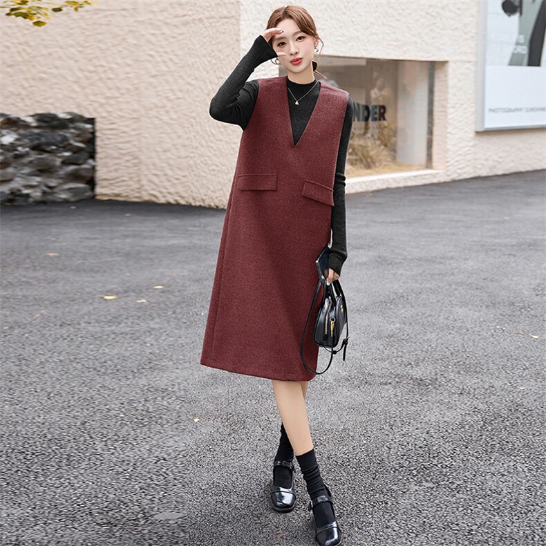 红毛呢背心裙配毛衣两件套女2026秋冬装气质百搭无袖连衣裙,女装套装/套裙,蓝诺裳