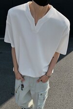 特批250克男装夏季新款大码宽松短袖T恤夏装V领打底衫S399P20，男装T恤，电商A233-1