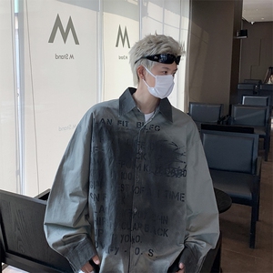 F462 P40秋装新款男生港风休闲字母衬衫明星同款图片