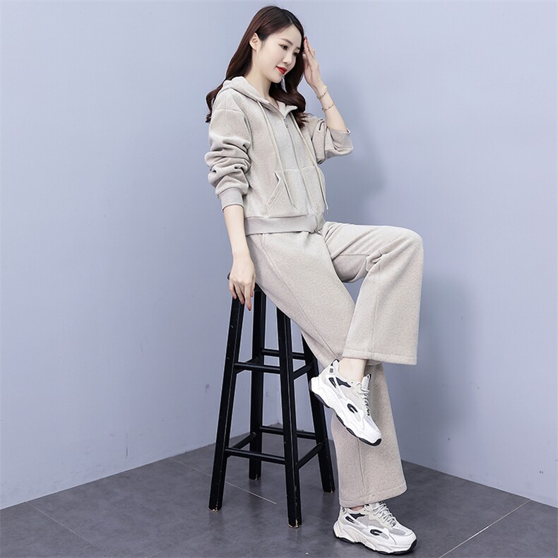 2024秋冬新款加绒加厚拉链开衫套装,女装运动套装,凯瑟曼