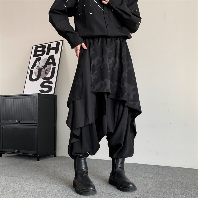 秋冬装街舞原创暗黑山本风裙裤阔腿裤男加肥加大码胖子个性吊裆裤,男装休闲裤,星座909