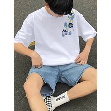 万针全刺绣解构设计260克重磅双纱纯棉高品质美式高街短袖T恤特39，男装T恤，电商A486
